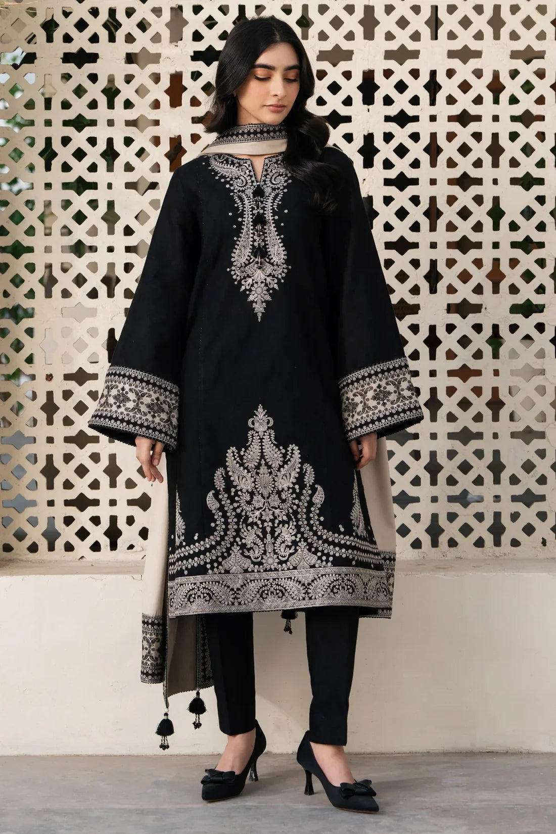 JZ-13 Unstitched Embroidered Lawn Suit With Digital Printed Monar Slub Dupatta