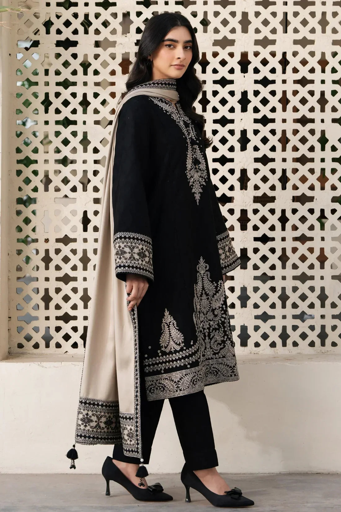 JZ-13 Unstitched Embroidered Lawn Suit With Digital Printed Monar Slub Dupatta