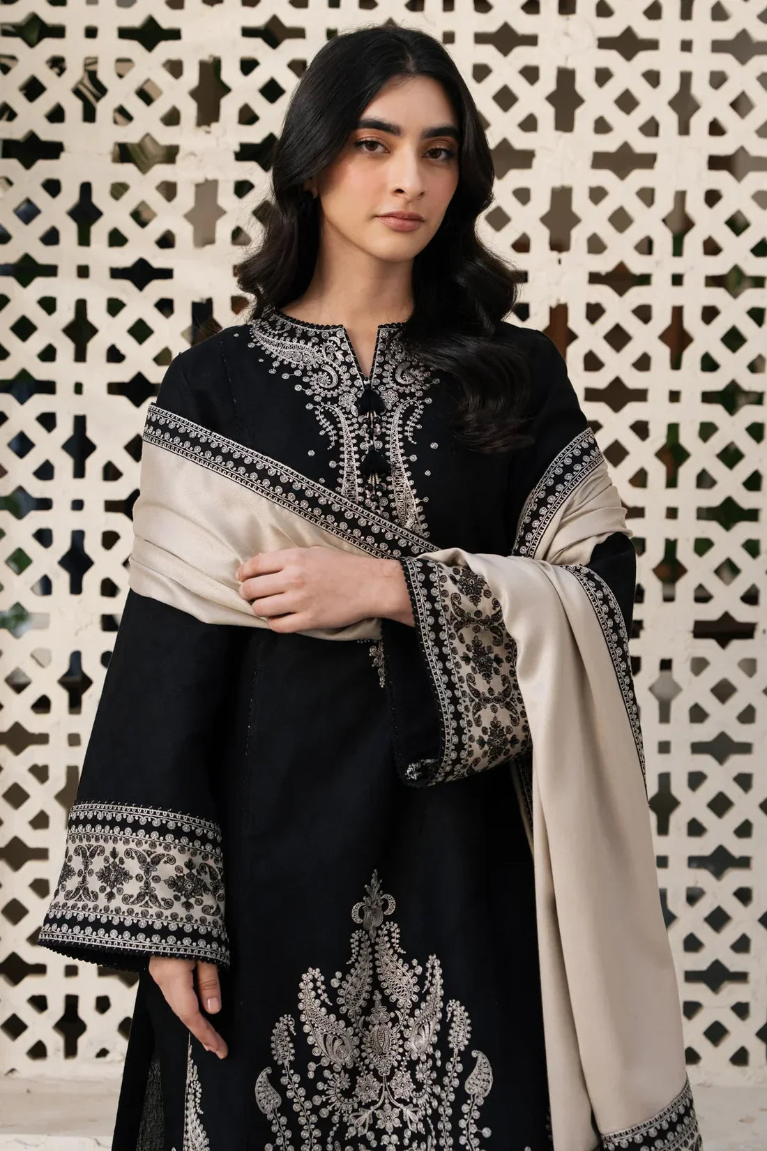 JZ-13 Unstitched Embroidered Lawn Suit With Digital Printed Monar Slub Dupatta