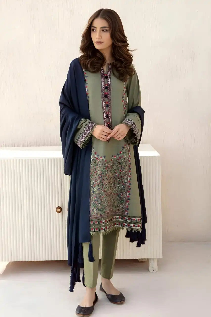 JZ-710 Unstitched Fully Embroided Dhanak Suit With Dhanak Dupatta