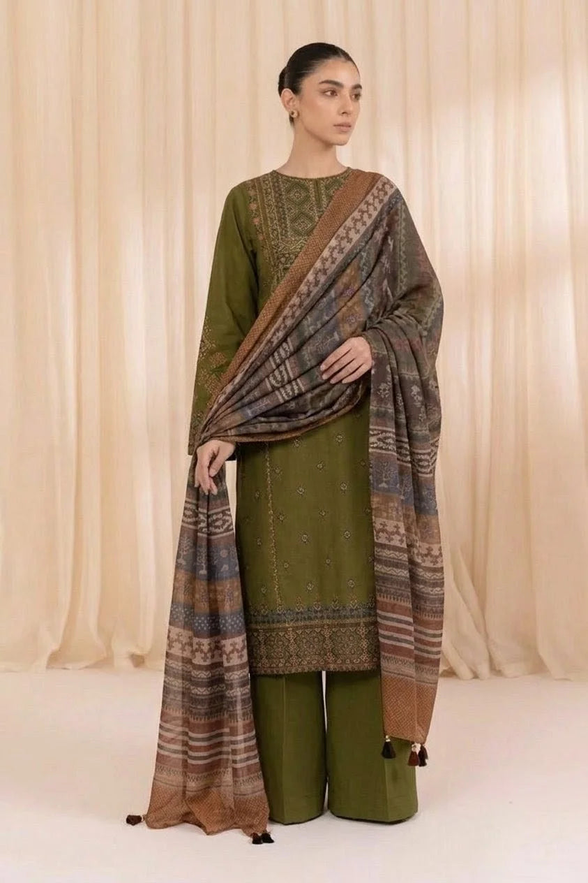 AA-715 Unstitched Embroidered Lawn Suit 3pc With Digital Printed Dupatta