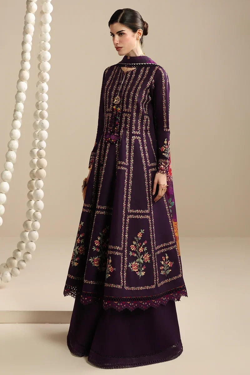 ZH 3065 Unstitched Fully Embroided Dhanak Suit With Digital Printed Wool Shawl