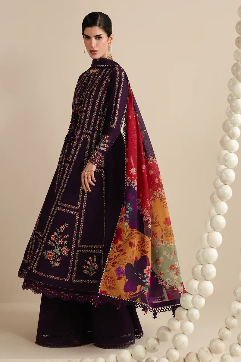 ZH 3065 Unstitched Fully Embroided Dhanak Suit With Digital Printed Wool Shawl