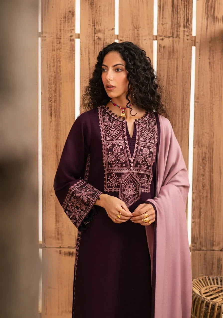 ZQ 241333 Unstitched Embroidered Dhanak Suit With Embroidered Dhanak Shawl