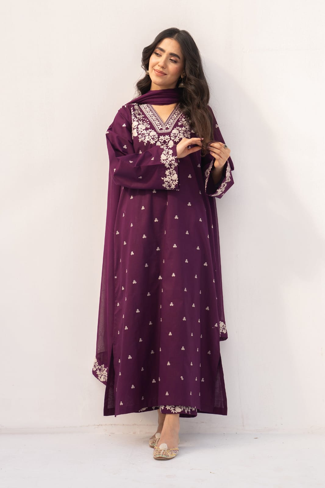 PZ-97 Unstitched Heavy Embroidered Dhanak Suit With Embroidered Dhanak Shawl
