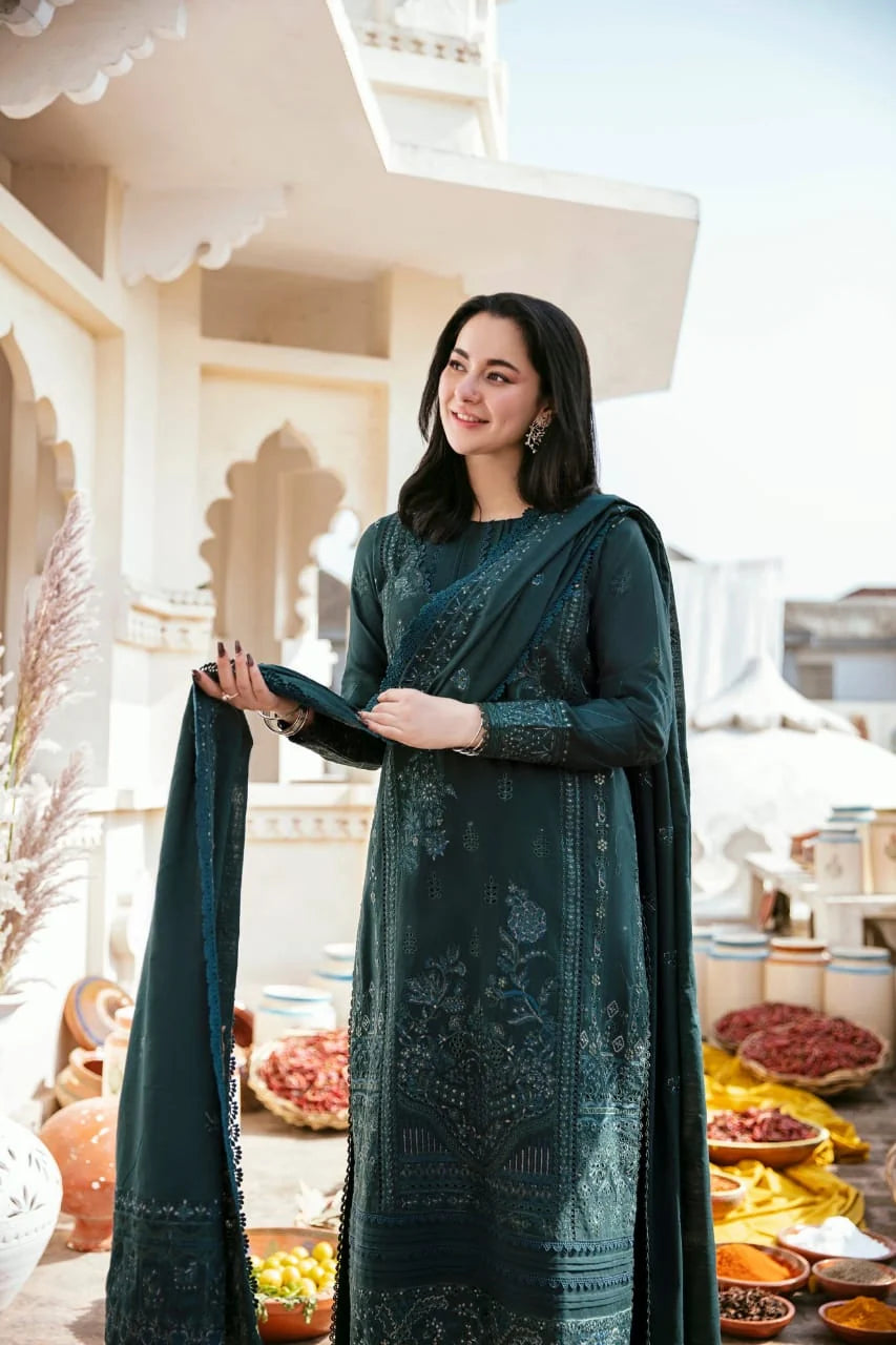 MB-935 Unstitched Fully Embroidered Dhanak Suit Embroidered Dhanak Shawl