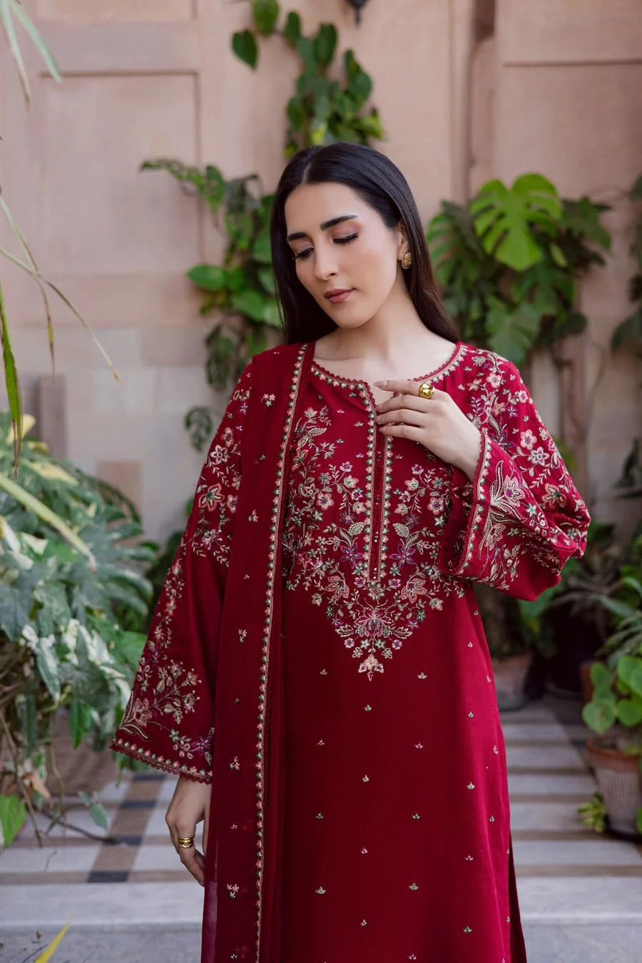 BT-2800A Unstitched Fully Embroidered Dhanak Suit With Embroidered Dhanak Shawl
