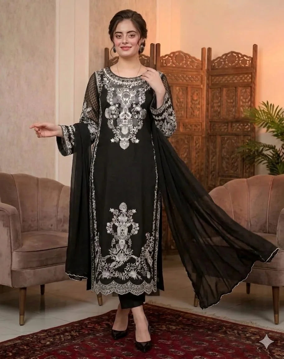 AA-20 Lawn Embroidered 3pc Suit With Bamber Chiffon Embroidered Dupatt