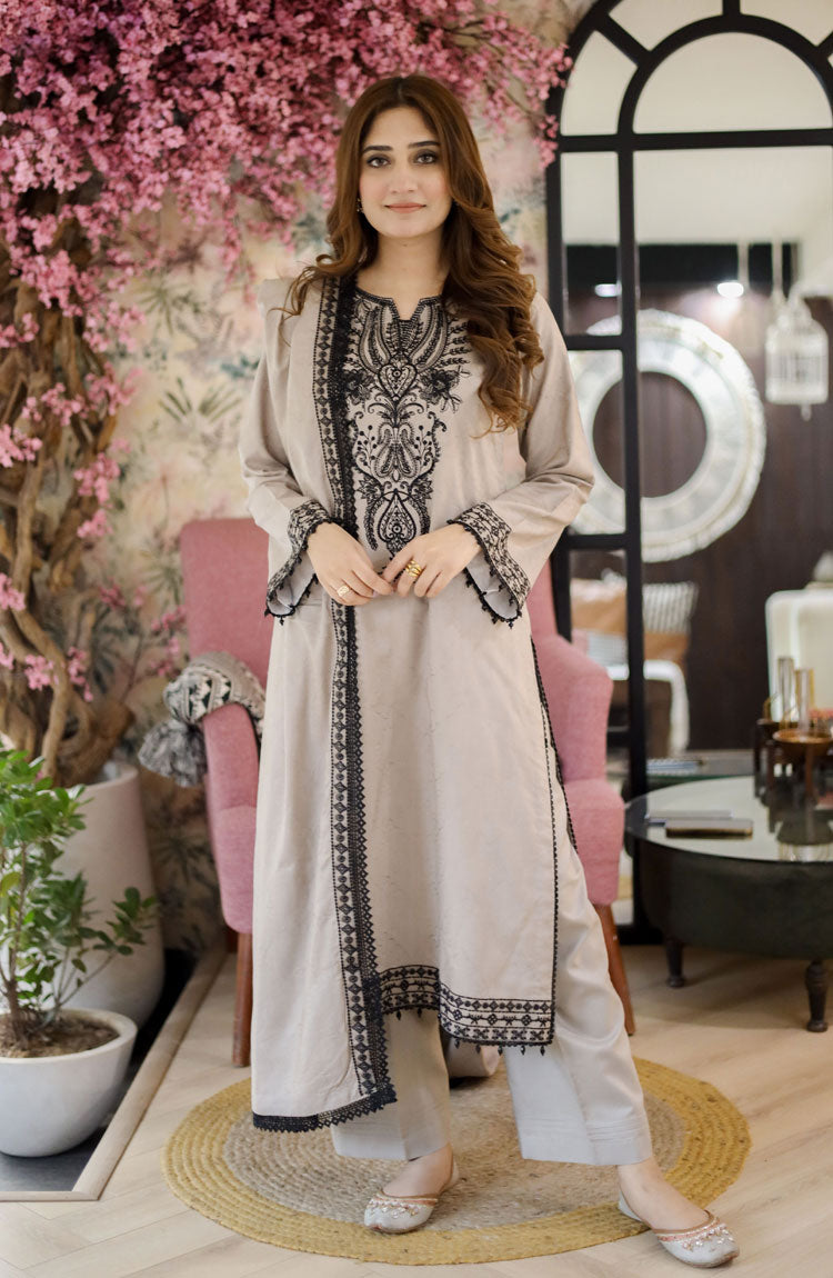 LB-6333 Unstitched Heavy Embroidered Dhanak Suit With Embroidered Dhanak Shawl