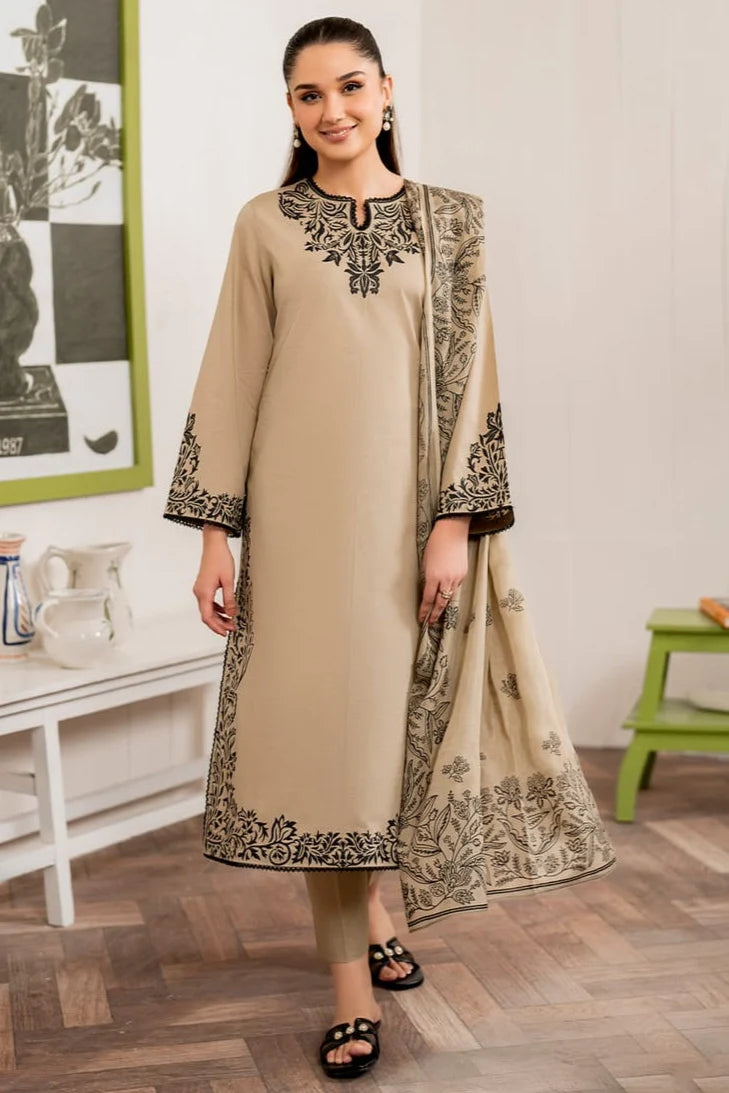 SPL-746 Unstitched Embroidered Dhanak Suit 3pc With Digital Printed Woolen Shawl