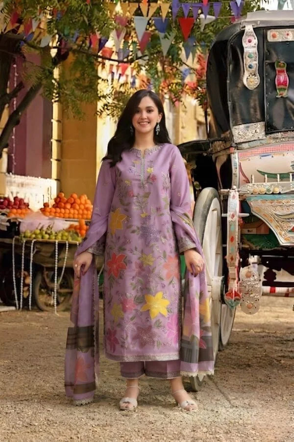 Aneelas-Lawn Unstitched Embroidered Suit With Digital Printed Dupatta