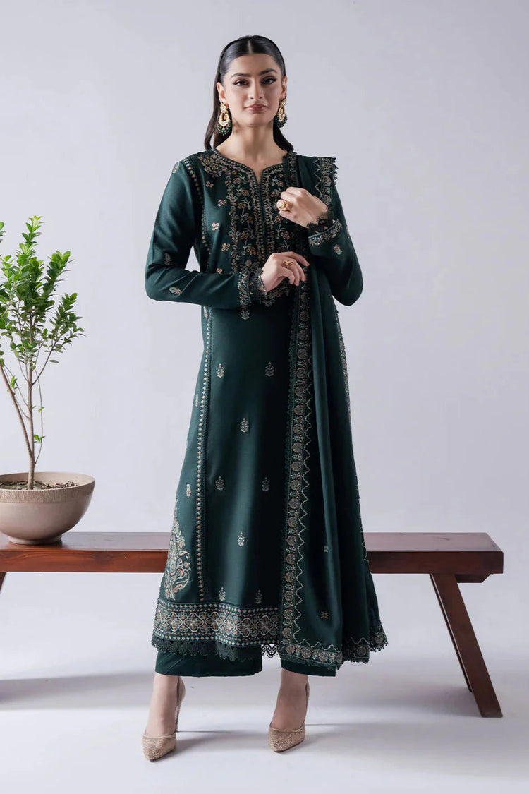 AJ-2453 Unstitched Heavy Embroidered Dhanak Suit With Embroidered Dhanak Shawl