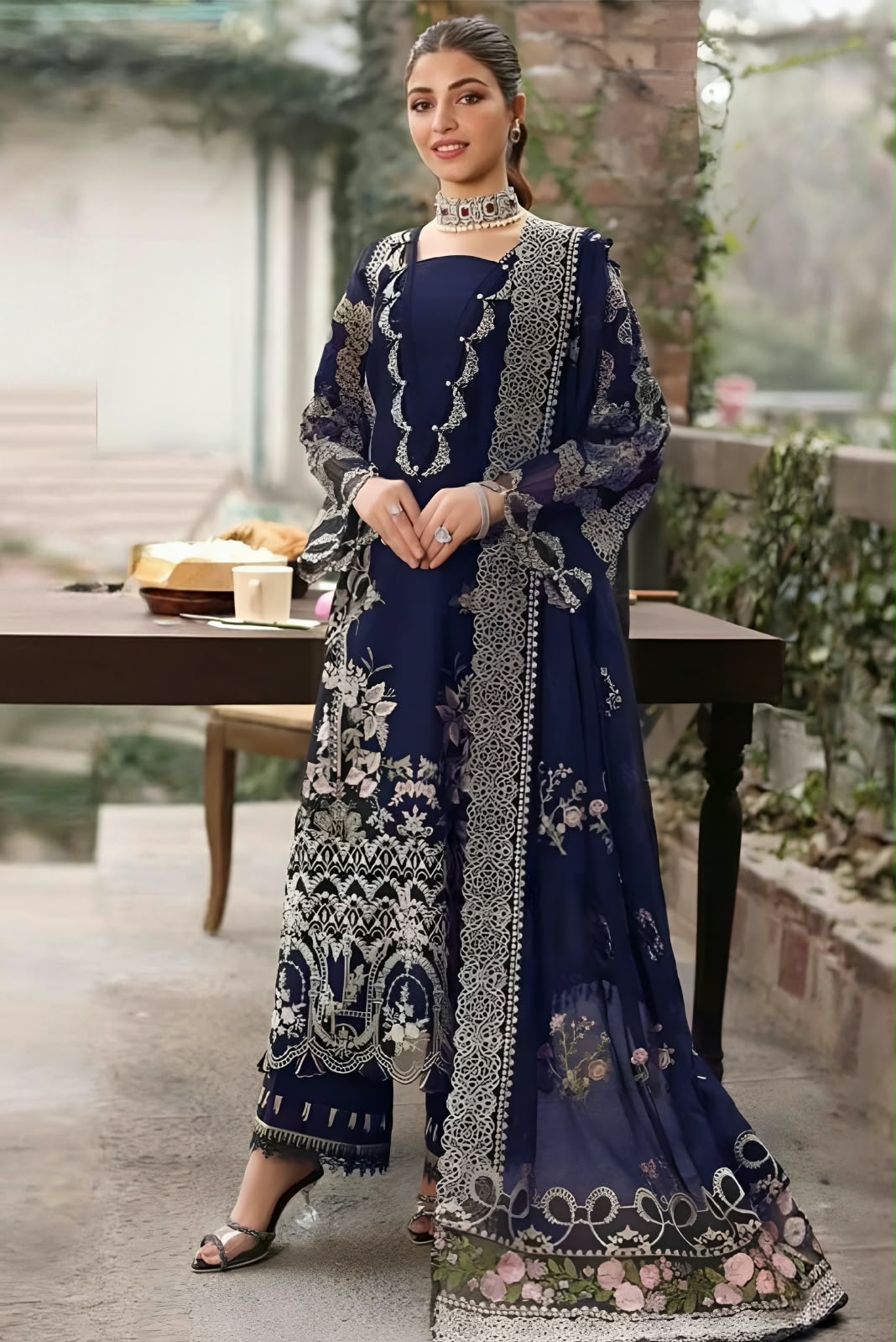 KF-2644 Unstitched Heavy Embroidered Dhanak Suit With Embroidered Dhanak Shawl