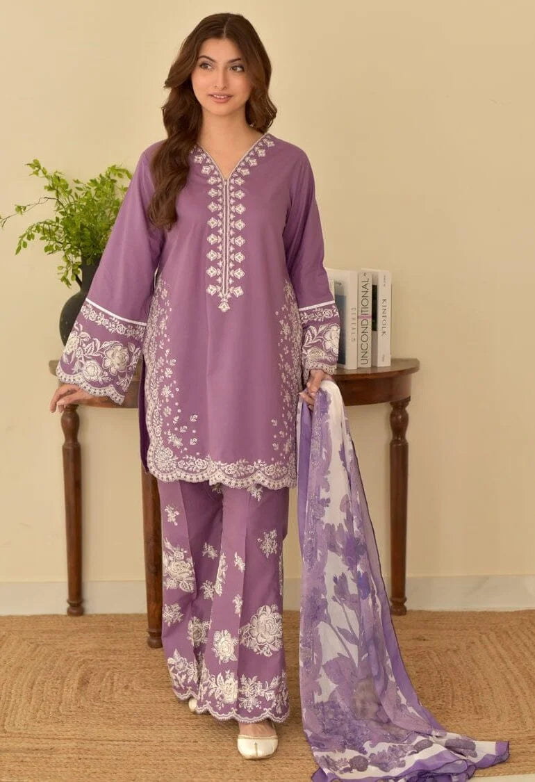 AA-44 Unstitched Embroidered Lawn Suit 3pc With Digital Printed Monar Slub Dupatta