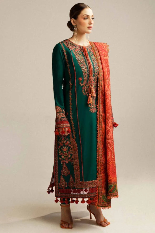 MB-525 Dhanak Embroidered Suit With Digital Printed Woolen Shawl