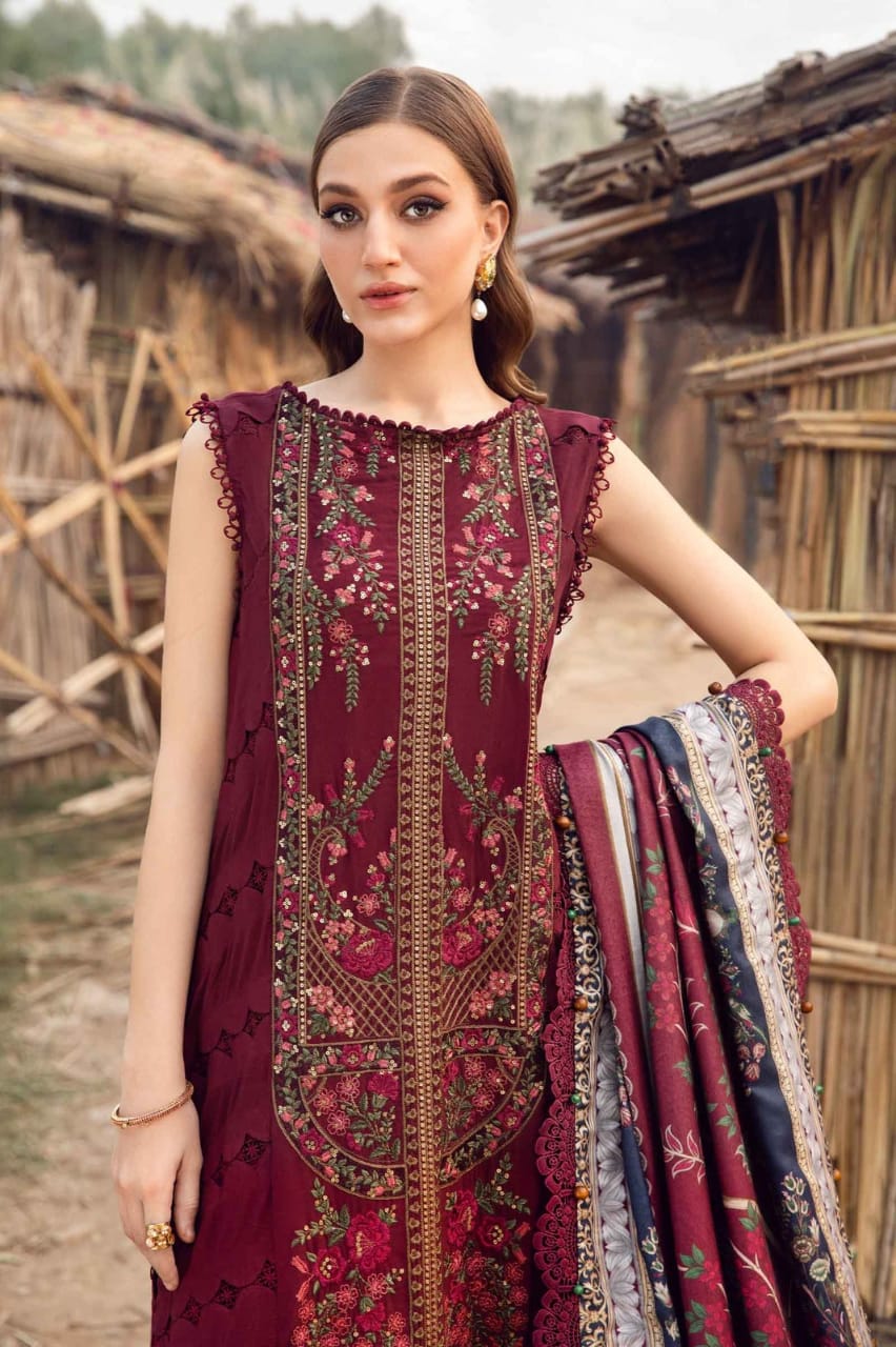 HR-515 Dhanak Embroidered Suit With Digital Printed Woolen Shawl