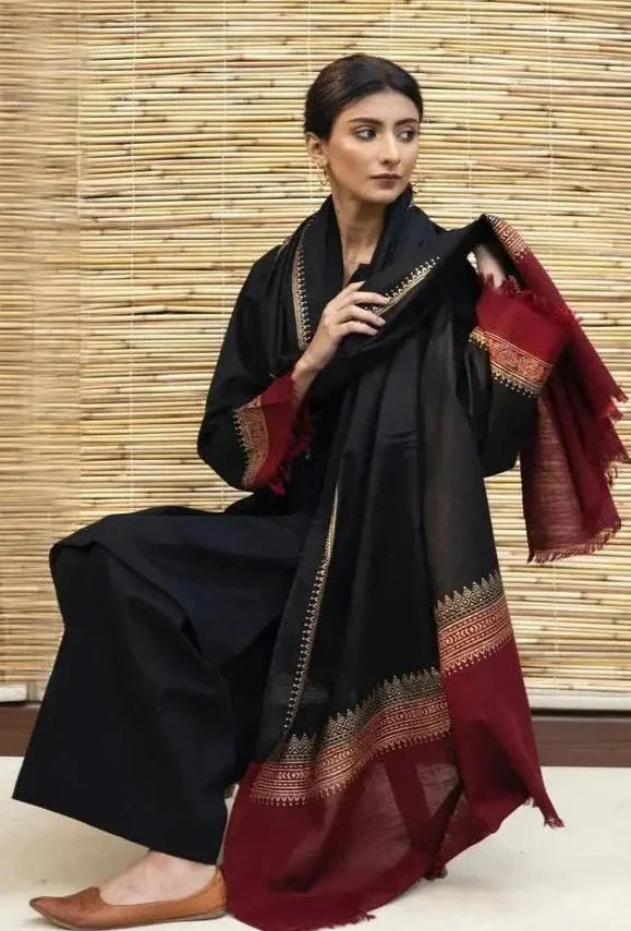 BR--1076 3Pc Unstitched Dhanak Suit with Printed Woolen Shawl