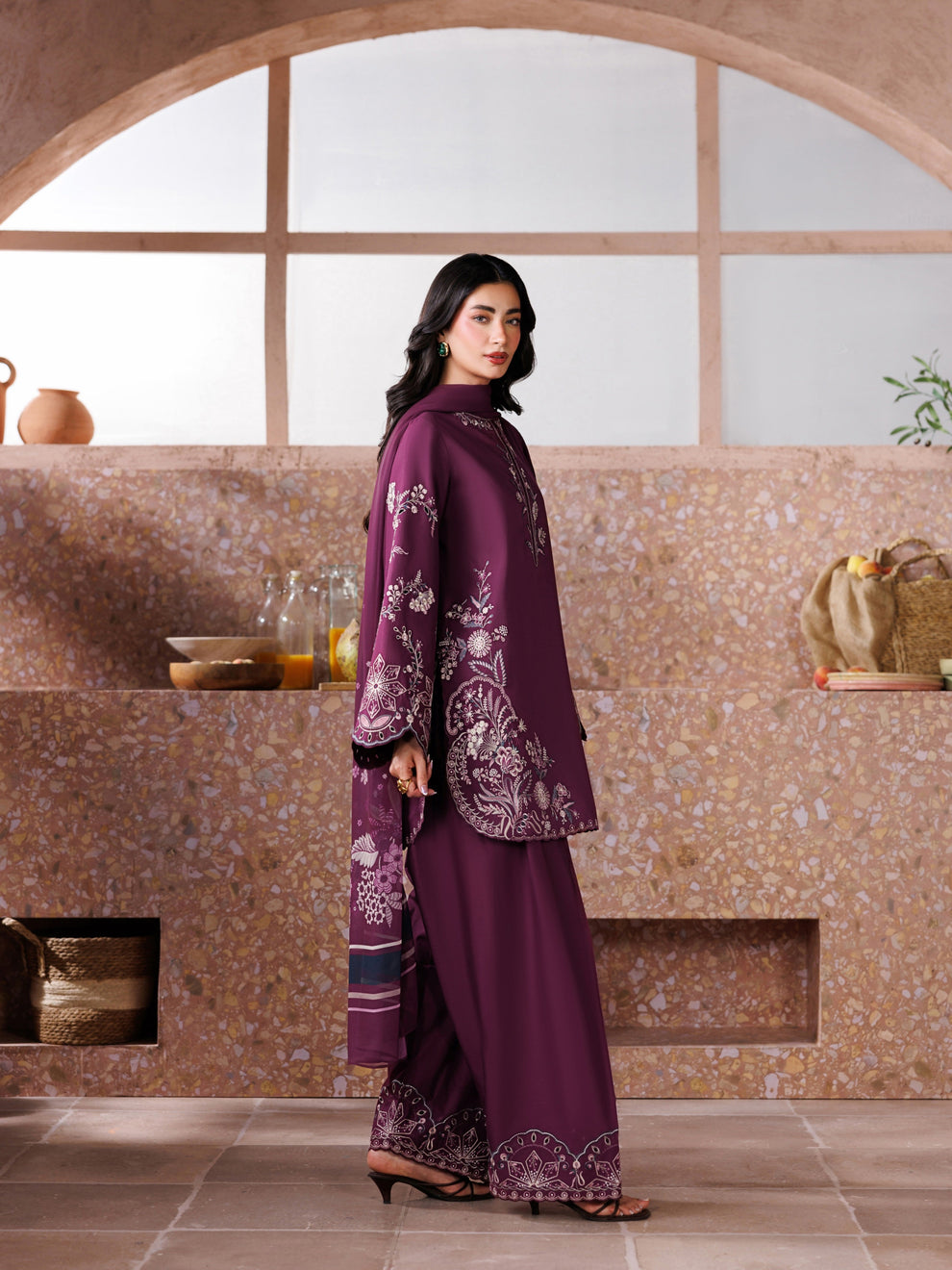 IZ-2613 Unstitched Heavy Embroidered Dhanak Suit With Digital Printed Wool Shawl