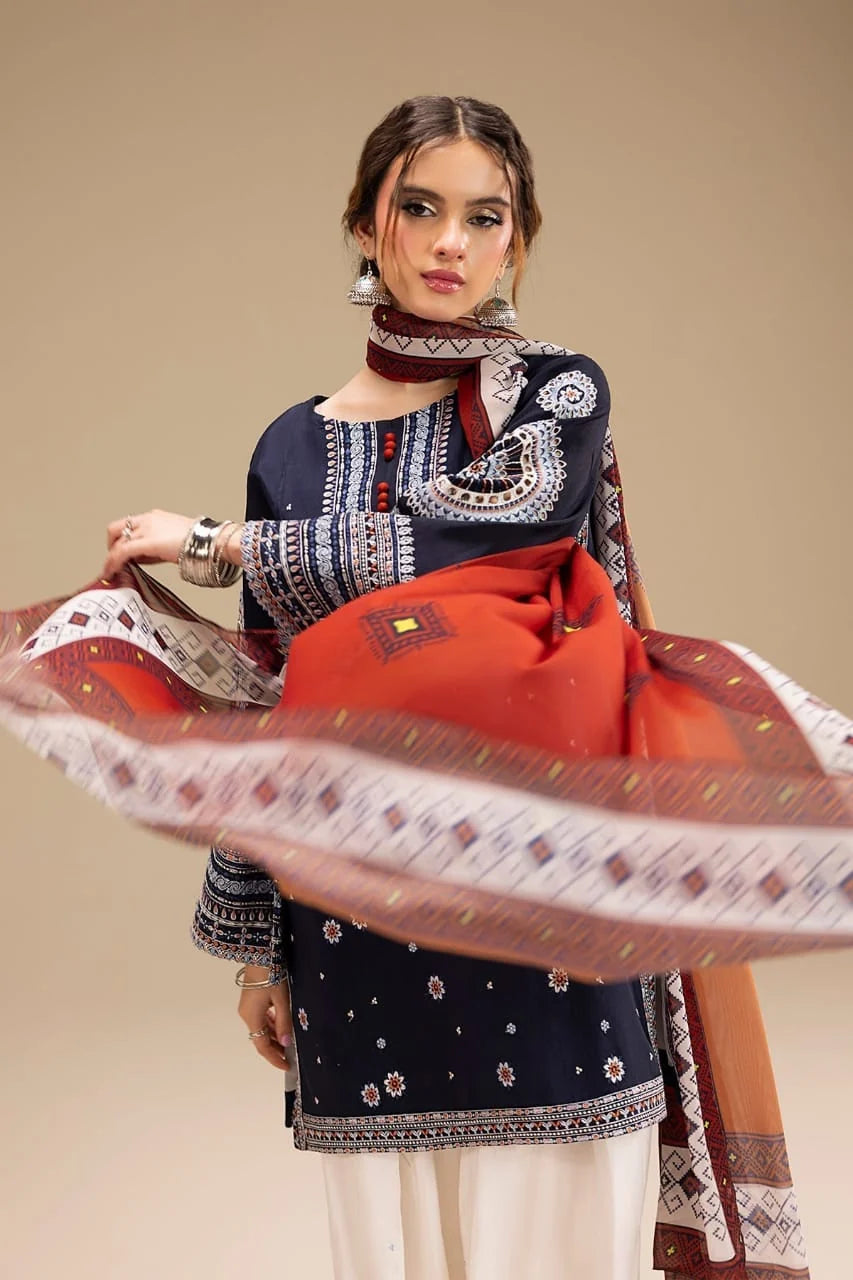 RR-610 Unstitched Heavy Embroidered Dhanak Suit With Digital Printed Monar Dupatta