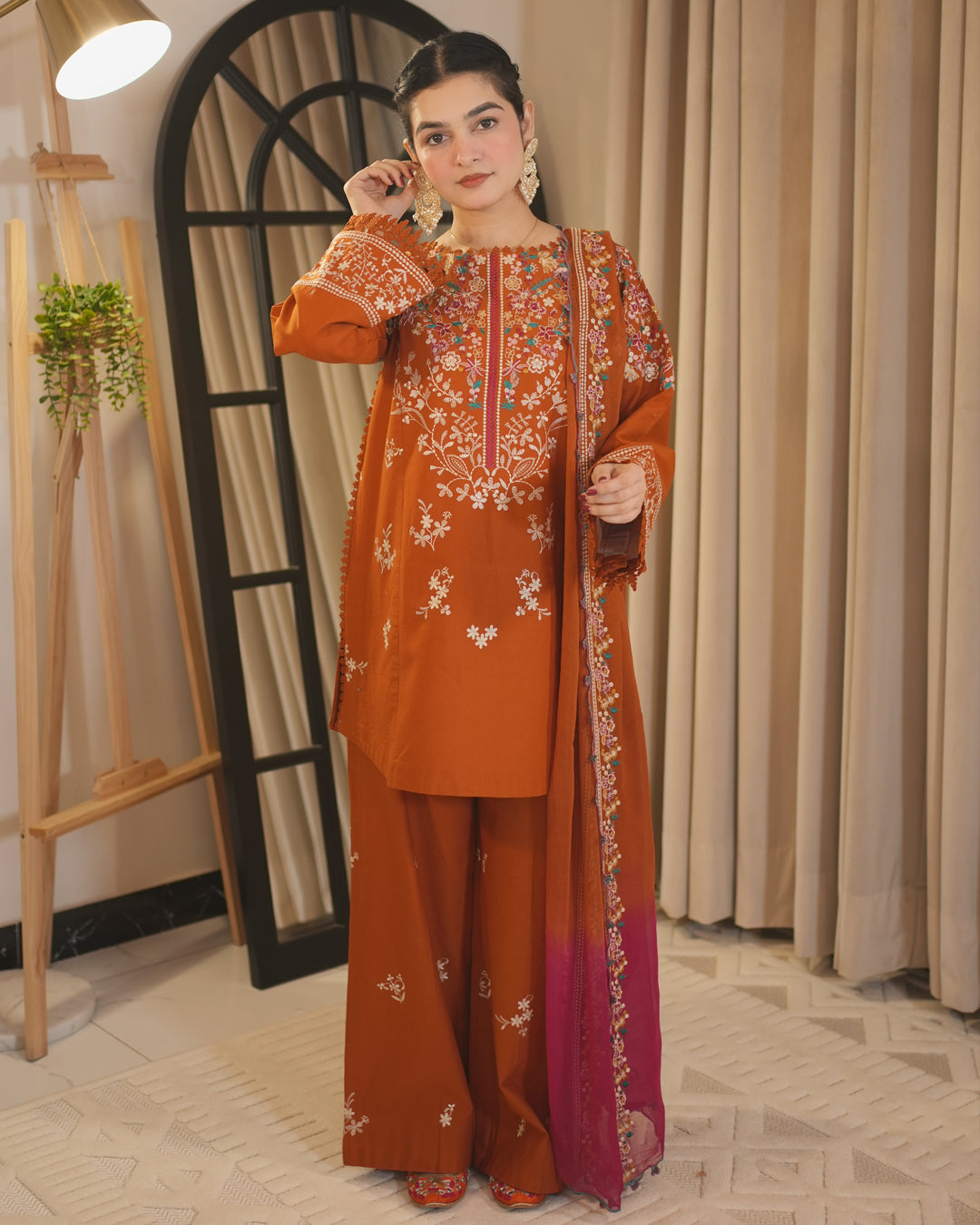 PZ-2633 Unstitched Fully Embroidered Dhanak Suit With Digital Printed Wool Shawl