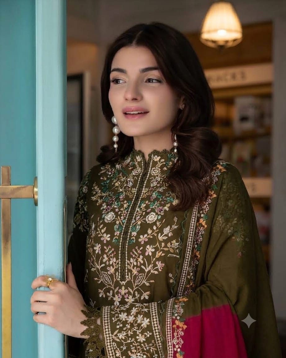 PZ-2634 Unstitched Fully Embroidered Dhanak Suit With Digital Printed Wool Shawl