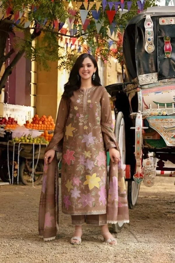 Aneelas-Lawn Unstitched Embroidered Suit With Digital Printed Dupatta