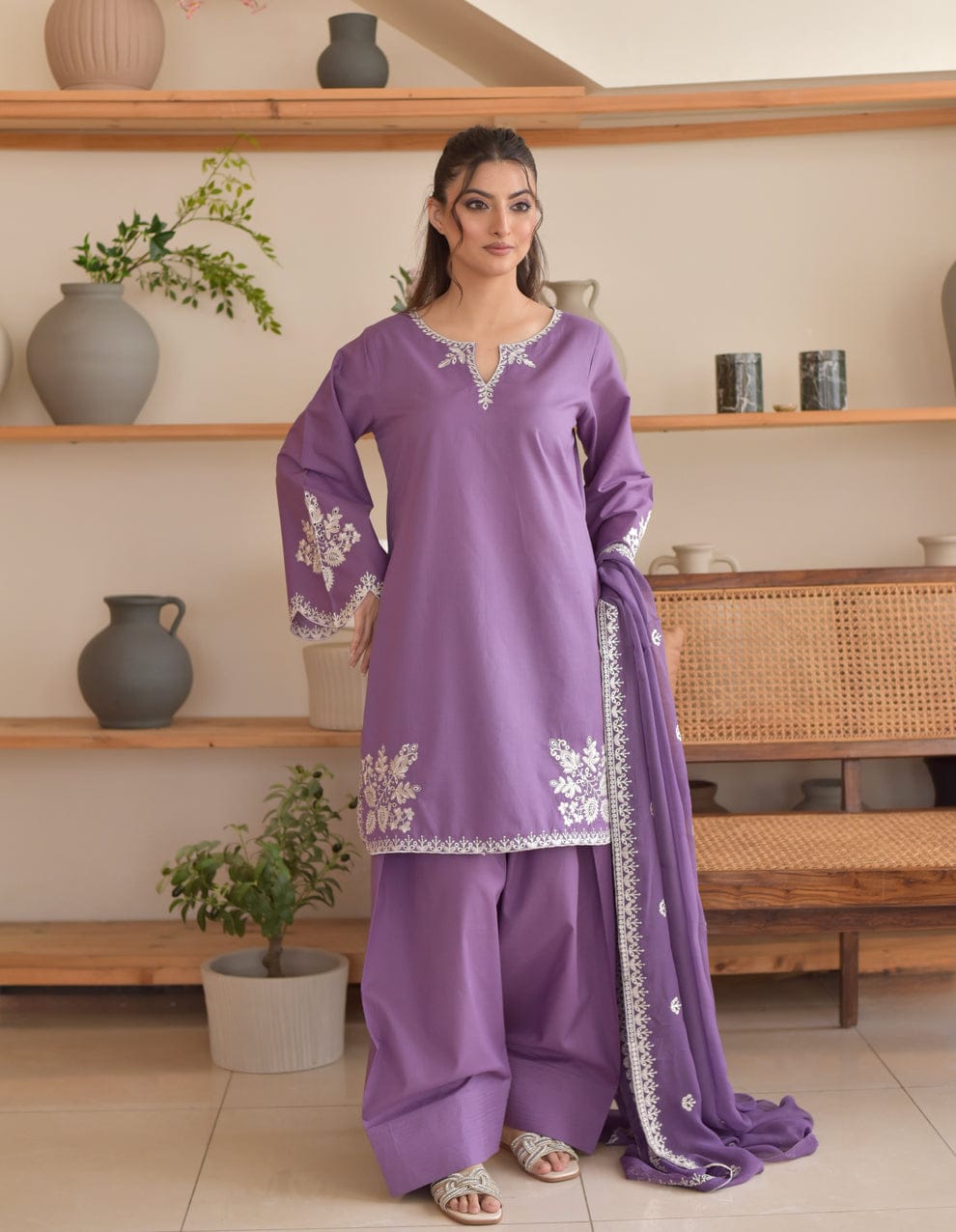 BK-1833 Unstitched Heavy Embroidered Dhanak Suit With Embroidered Dhanak Shawl