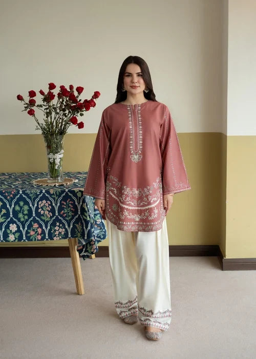 2 Piece - Unstitched Fully Embroidered Dhanak Suit With Embroidered Trouser