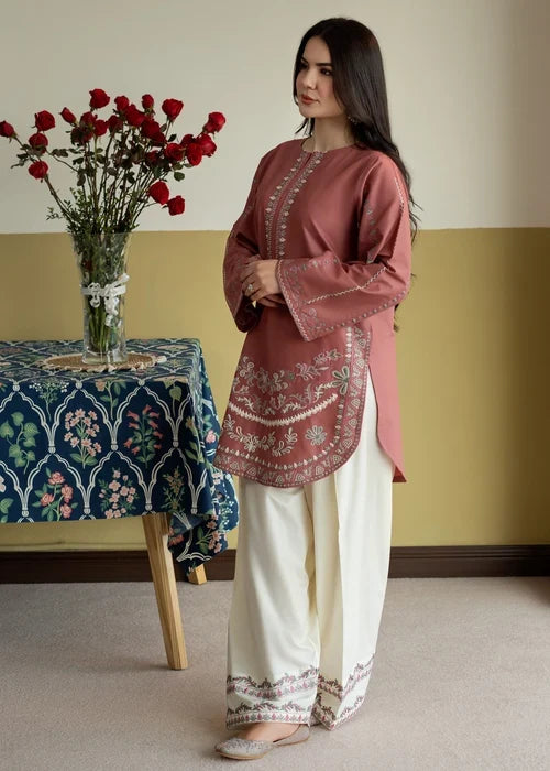 2 Piece - Unstitched Fully Embroidered Dhanak Suit With Embroidered Trouser