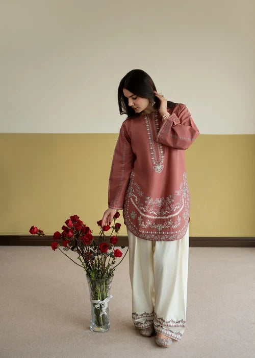 2 Piece - Unstitched Fully Embroidered Dhanak Suit With Embroidered Trouser