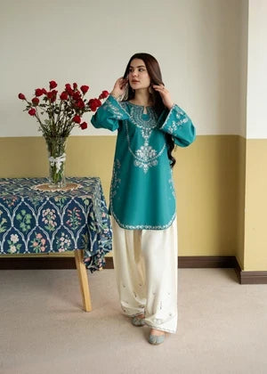 2 Piece - Unstitched Fully Embroidered Dhanak Suit With Embroidered Trouser