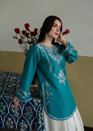 2 Piece - Unstitched Fully Embroidered Dhanak Suit With Embroidered Trouser