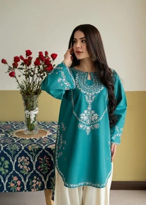 2 Piece - Unstitched Fully Embroidered Dhanak Suit With Embroidered Trouser
