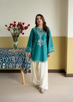 2 Piece - Unstitched Fully Embroidered Dhanak Suit With Embroidered Trouser