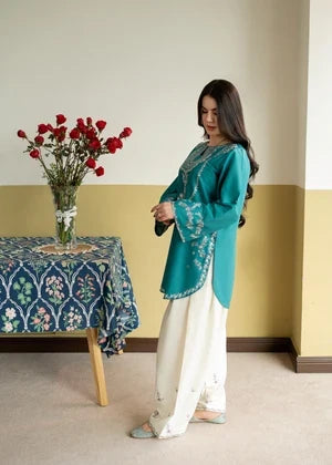 2 Piece - Unstitched Fully Embroidered Dhanak Suit With Embroidered Trouser