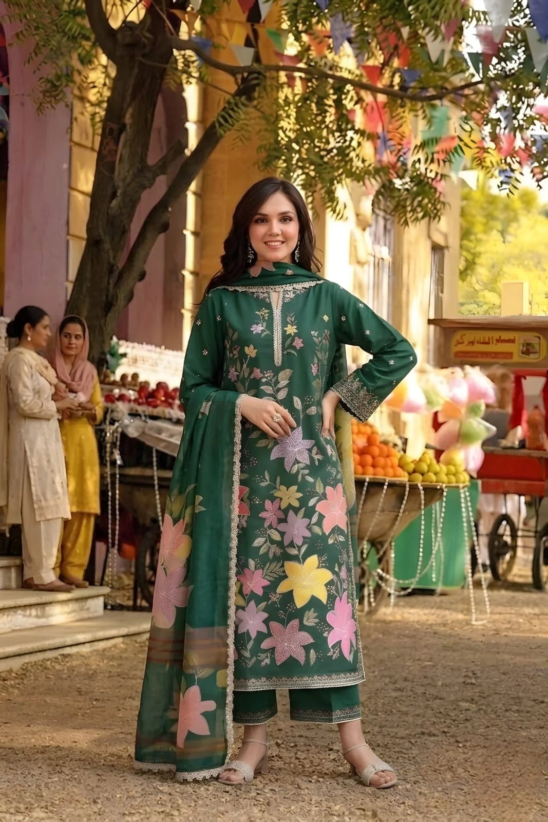 Aneelas-Lawn Unstitched Embroidered Suit With Digital Printed Dupatta