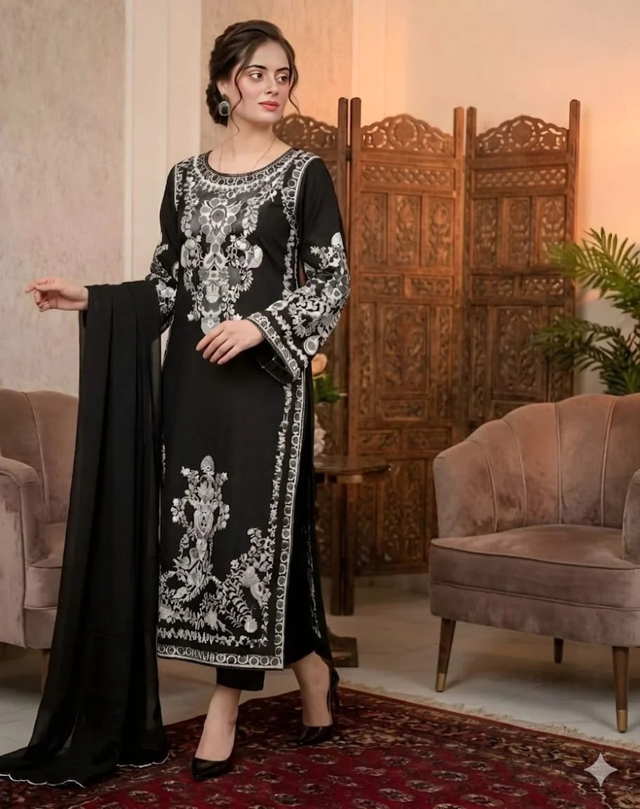 AA-20 Lawn Embroidered 3pc Suit With Bamber Chiffon Embroidered Dupatt