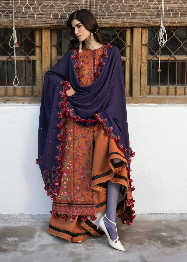 MB-610 Unstitched Heavy Embroidered Dhanak Suit With Embroidered Dhanak Shawl
