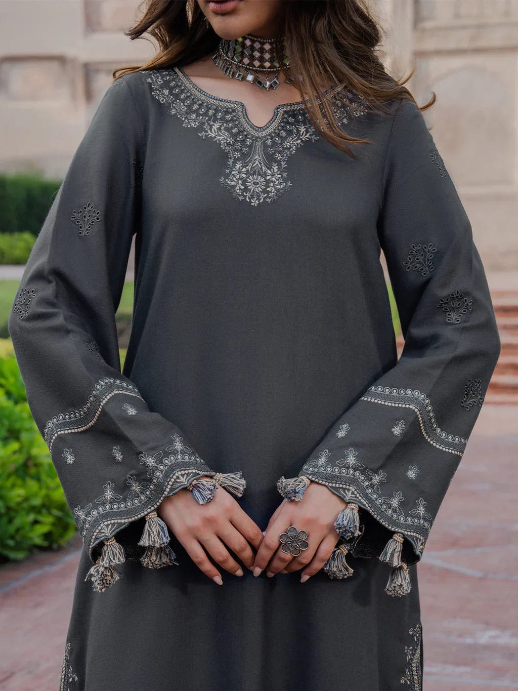 IZ-3733 Unstitched Heavy Embroidered Dhanak Suit With Printed Wool Shawl