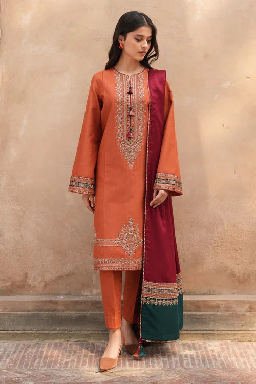 AA-15 Lawn Embroidered 3pc Suit With Slub Cotton Digital Printed Dupatta
