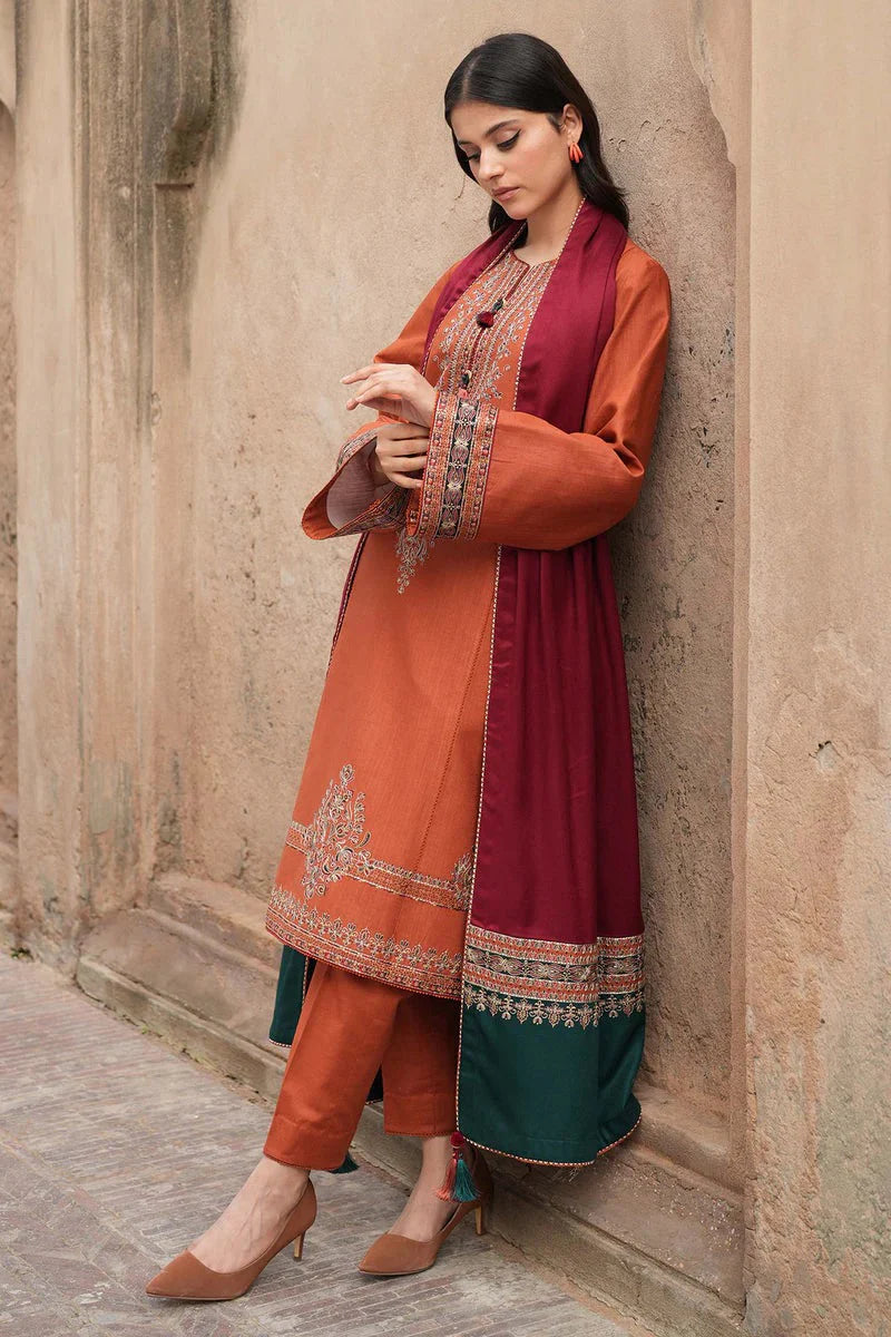 AA-15 Lawn Embroidered 3pc Suit With Slub Cotton Digital Printed Dupatta