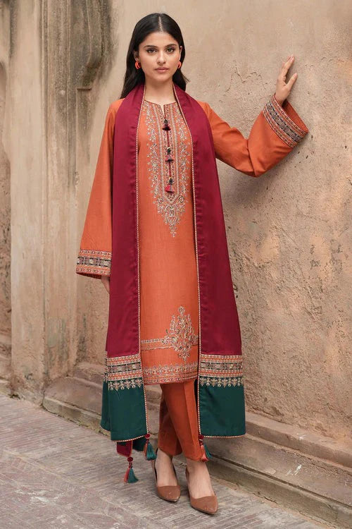 AA-15 Lawn Embroidered 3pc Suit With Slub Cotton Digital Printed Dupatta