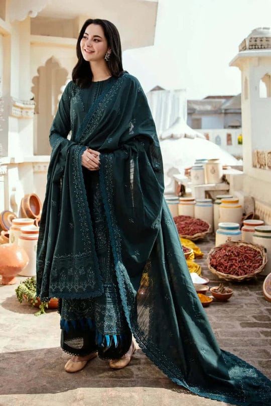 MB-935 Unstitched Fully Embroidered Dhanak Suit Embroidered Dhanak Shawl