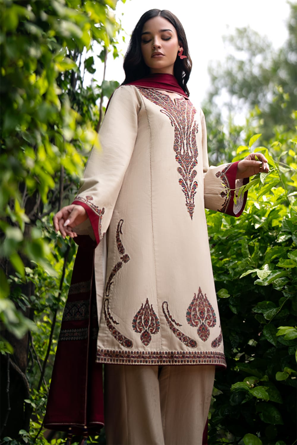 JZ-2363 Unstitched Heavy Embroidered Dhanak Suit With Digital Printed Shawl