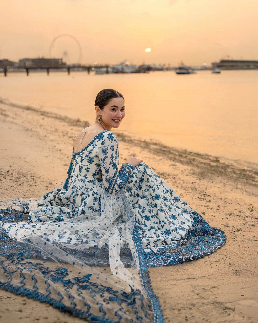 FS-1000 Lawn Unstitched Frock Fully Embroidered 3pc Suit With Organza Embroidered Dupatta