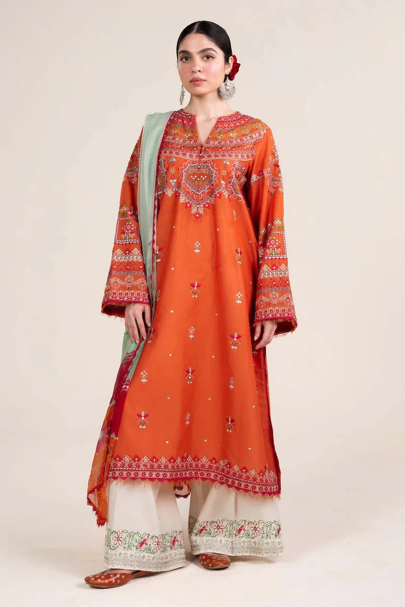 AA-15 Lawn Embroided 3pc Suit With Digital Printed Slub Dupatta