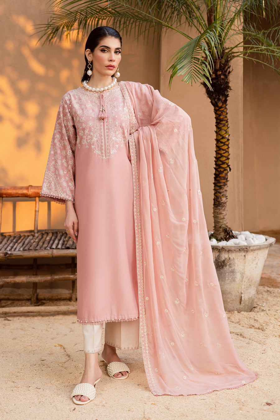 BK-2383 Unstitched Heavy Embroidered Dhanak Suit With Embroidered Dhanak Shawl