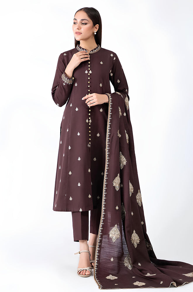 AA-10 Unstitched Embroidered Dhanak Suit With Dhanak Embroidered Shawl
