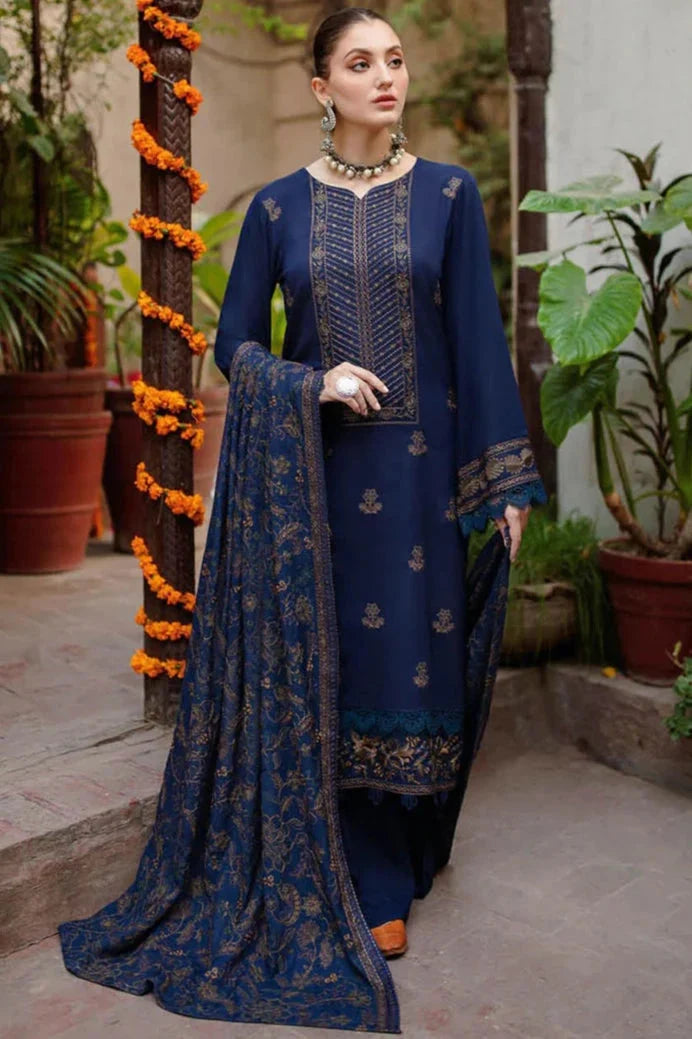 MR-605 Unstitched Embroidered Dhanak Wool Suit With Embroidered Dhanak Shawl