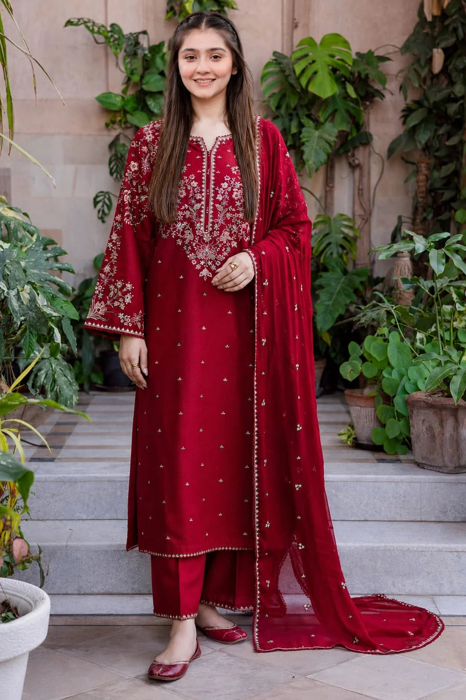 BT-2800A Unstitched Fully Embroidered Dhanak Suit With Embroidered Dhanak Shawl